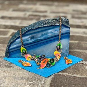 Large Tropical necklace and matching earrings